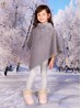 Kids Soft Faux Fur Poncho W/  Tile Pattern and Faux Fur Neckline (3-7 Years Old) 